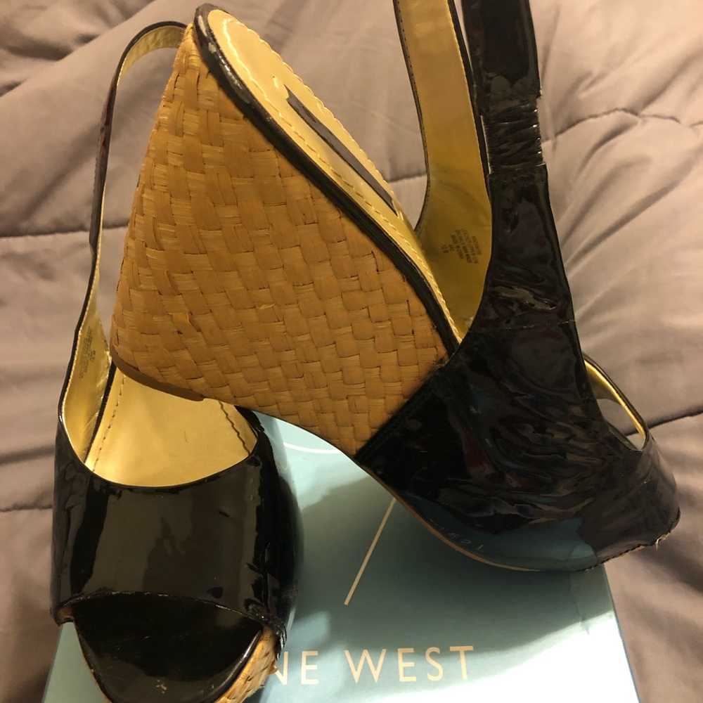 Black patent wedges